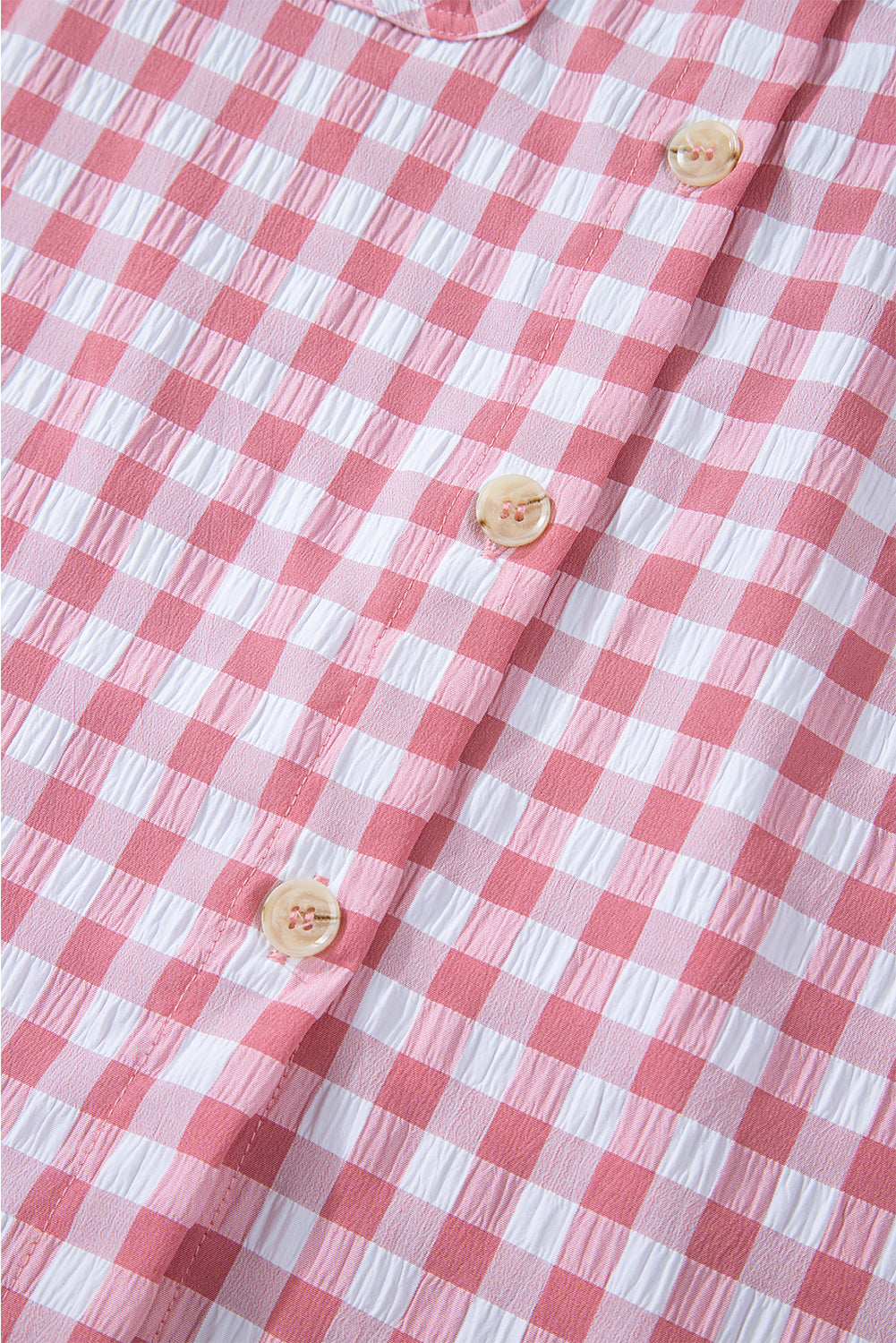 Pink Gingham Button Up Collared Shirt with Chest Pockets