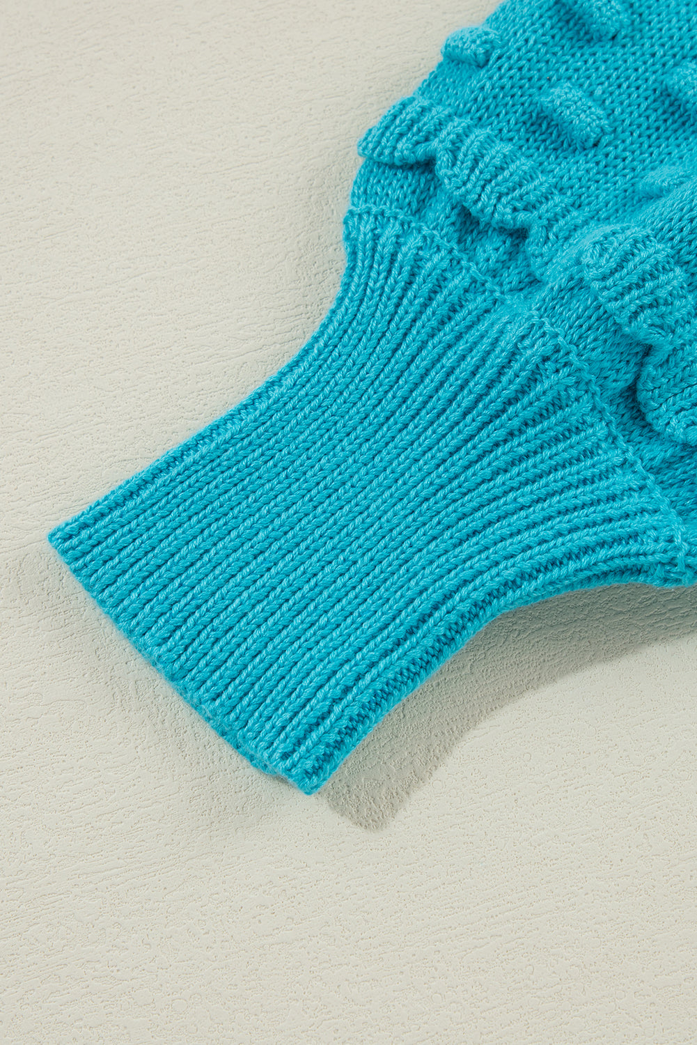 Turquoise Eyelet Bubble Sleeve Knit Sweater