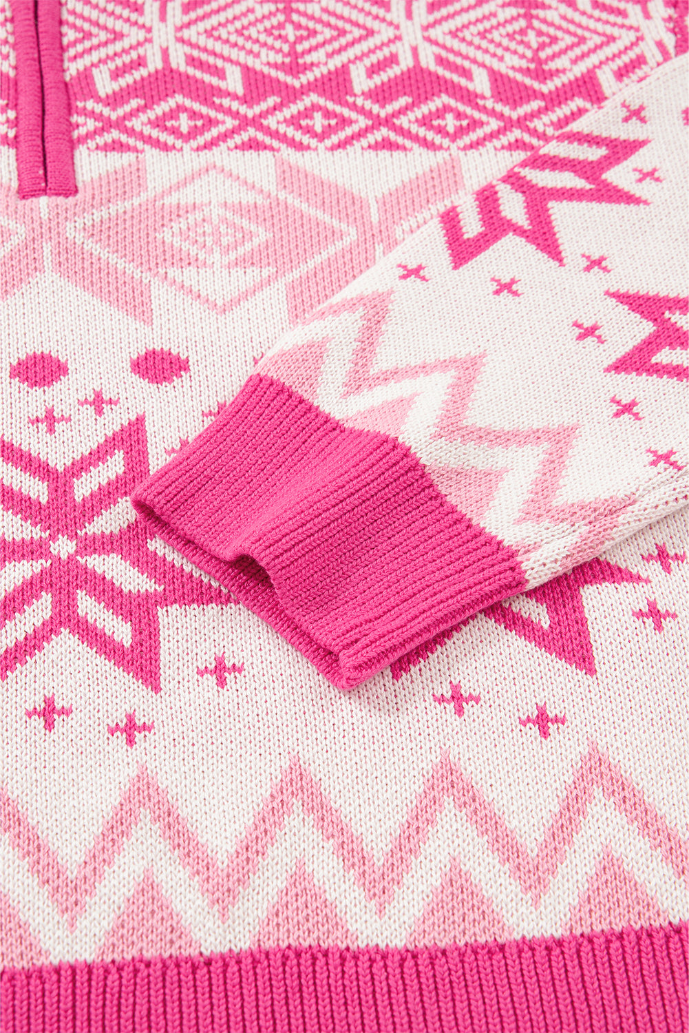 Pink Snowflake Quarter Zip Mock Neck Sweater