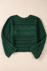 Pine Green Open Stitch Cable Knit Cropped Sweater