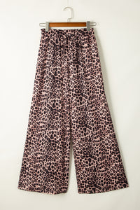 Black and Brown Leopard Print Wide Leg Elastic Waist Pants