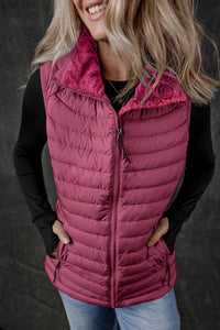 Quilted Full Zip Fuzzy Collar Puffer Vest