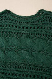 Pine Green Open Stitch Cable Knit Cropped Sweater