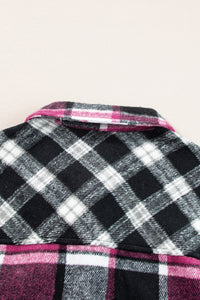 Black & Fuchsia Plaid Colorblock Shacket