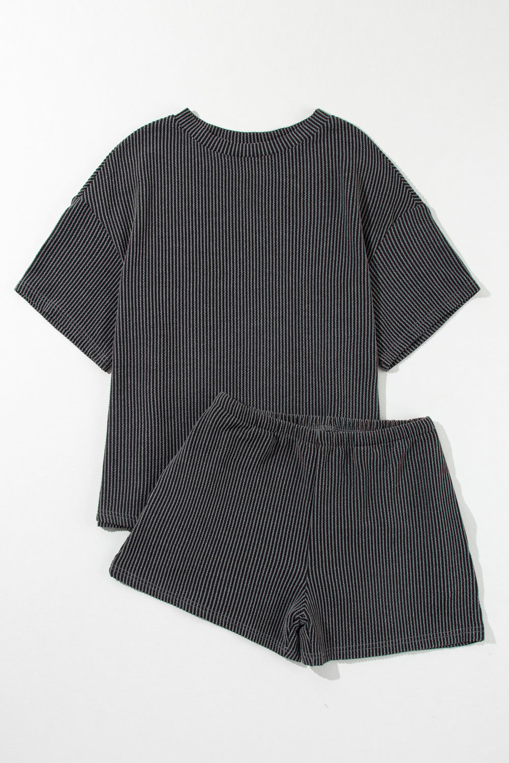 Ribbed Corded Knit Loose Fit Tee and Shorts Set