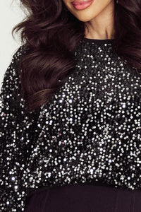 Black Sequined Long Sleeve Cropped Pullover