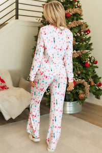 Pastel Christmas Print Long Sleeve Knit Top and Wide Leg Pants Set