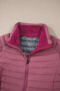 Silvery Solid Color Quilted Zip-up Puffer Jacket