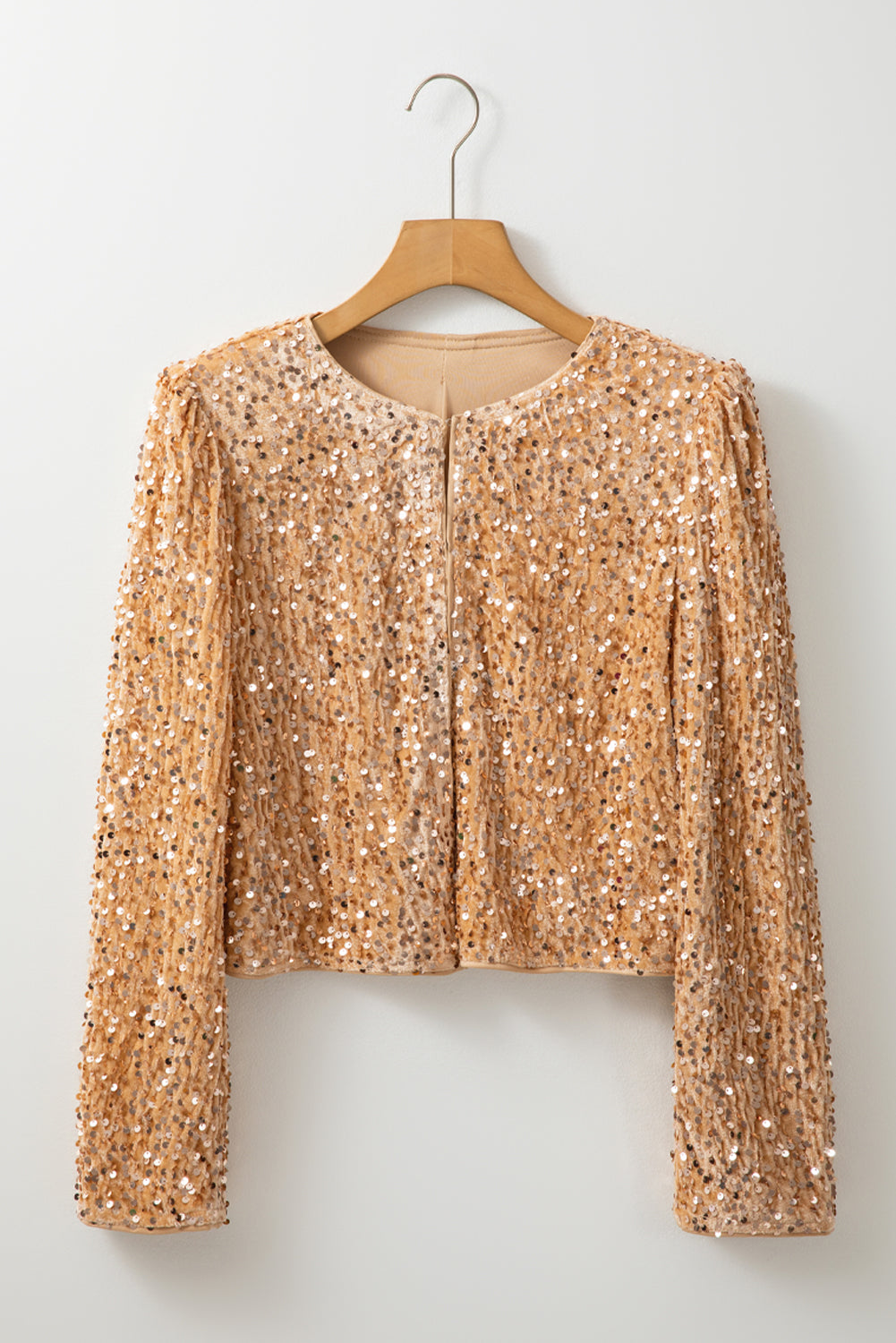 Gold Sequined Open Front Cropped Jacket