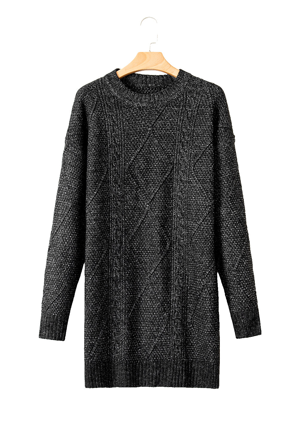 Black Drop Shoulder Loose Fit Cable Knit Sweater Dress