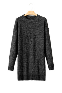 Black Drop Shoulder Loose Fit Cable Knit Sweater Dress