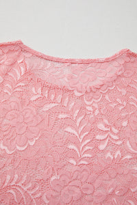 Pink Floral Lace Sheer Long Sleeve Fitted Top