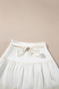 White High Waist Tie Knot A-Line Tiered Mini Skirt