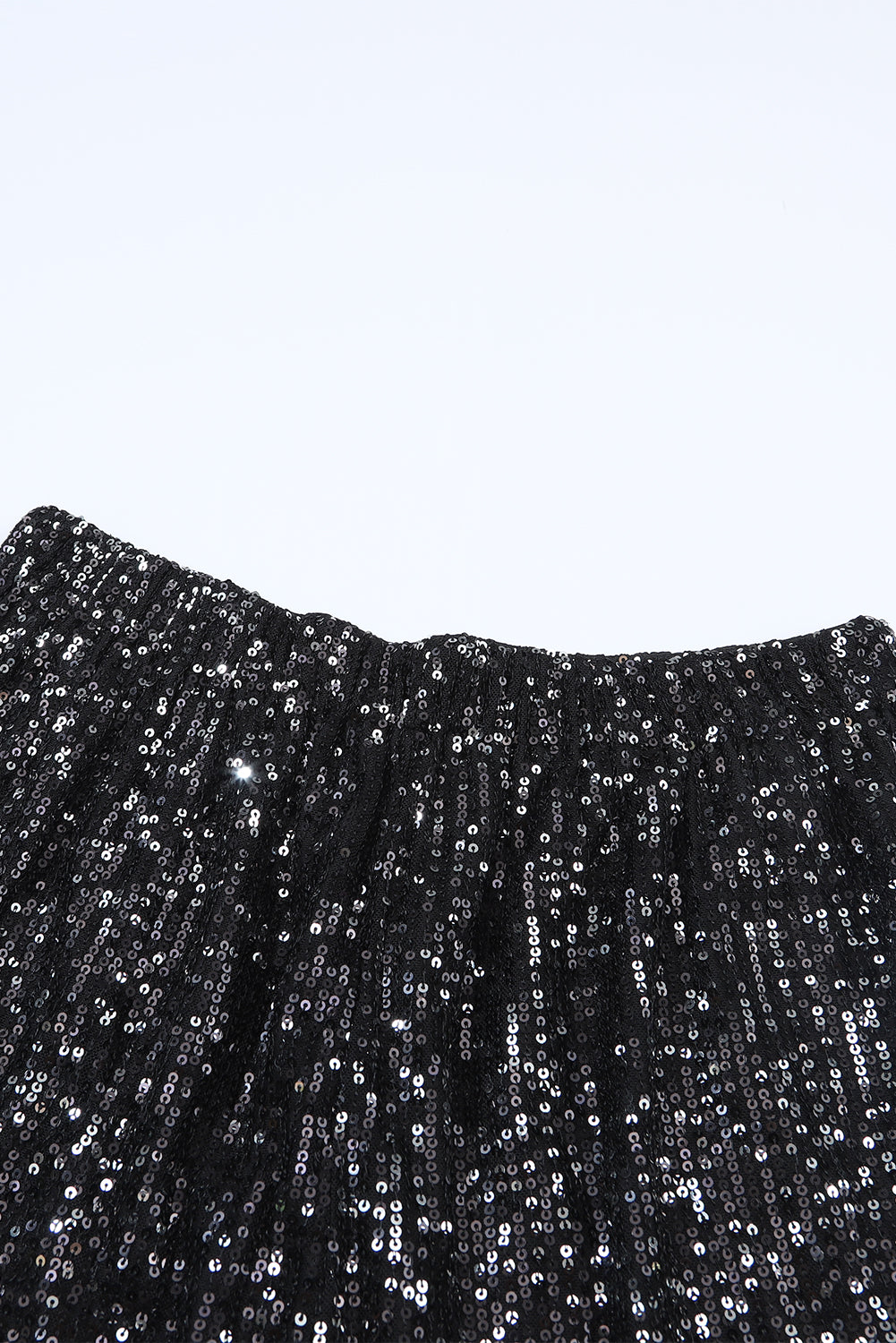 Black Sequin Straight Leg High Waist Casual Shorts