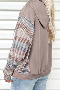 Taupe and Blue Houndstooth Colorblock Hoodie