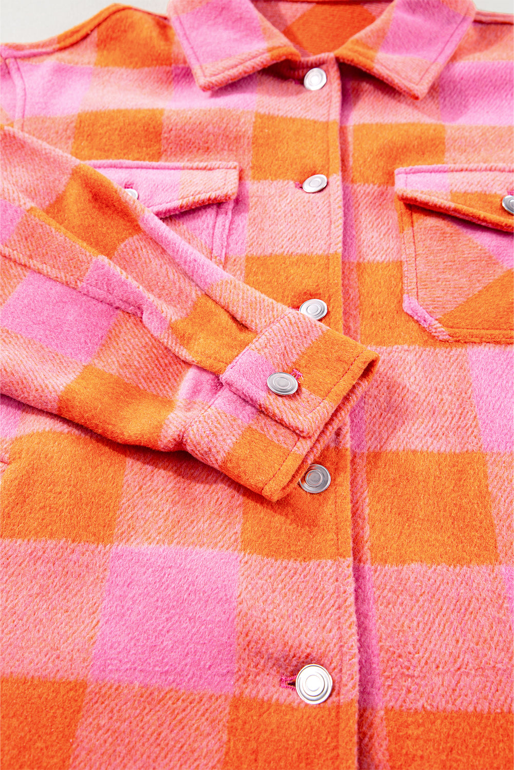 Orange and Pink Checkered Button Down Collared Jacket