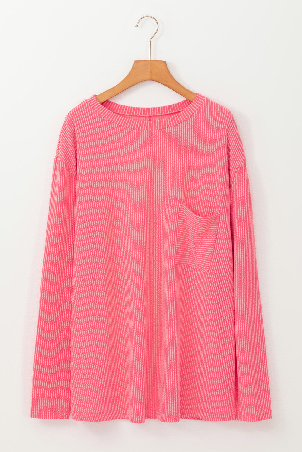 Plus Size Ribbed Corded Texture Long Sleeve Knit Shirt