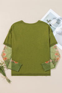 Moss Green with Sheer Floral Sleeved Shirt