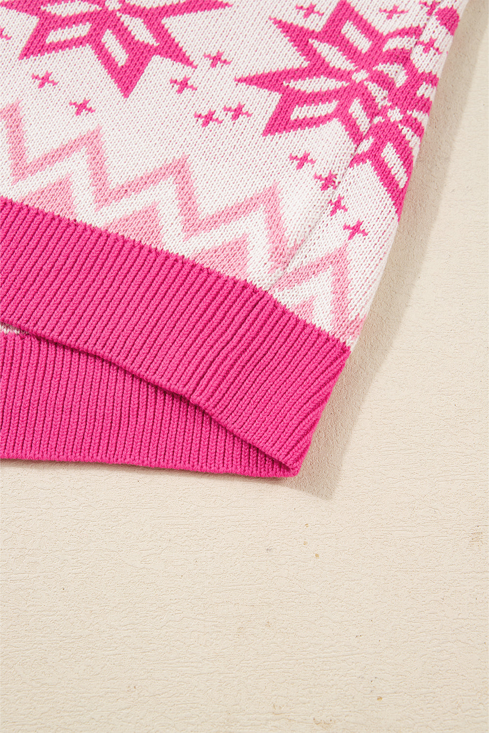 Pink Snowflake Quarter Zip Mock Neck Sweater