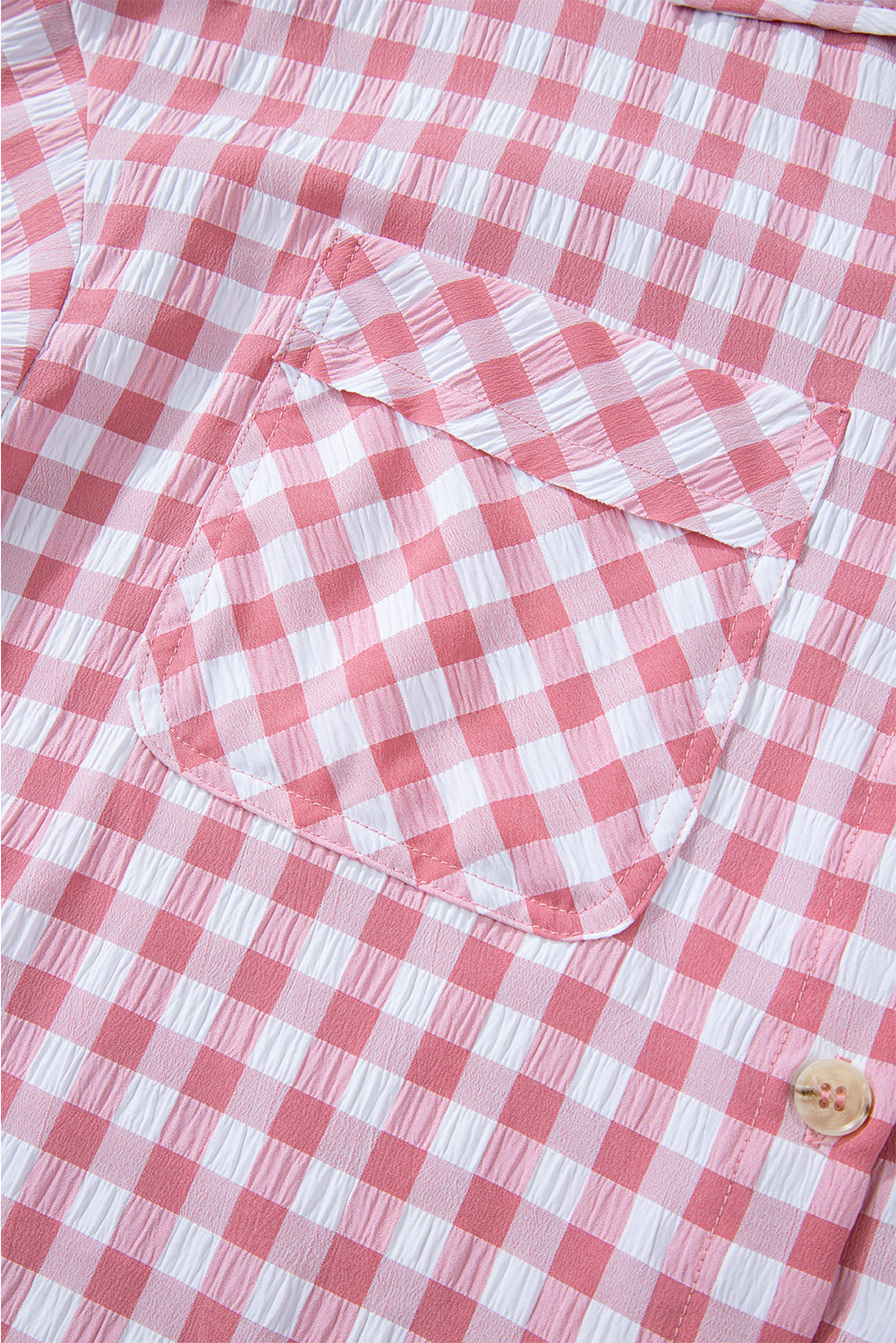 Pink Gingham Button Up Collared Shirt with Chest Pockets