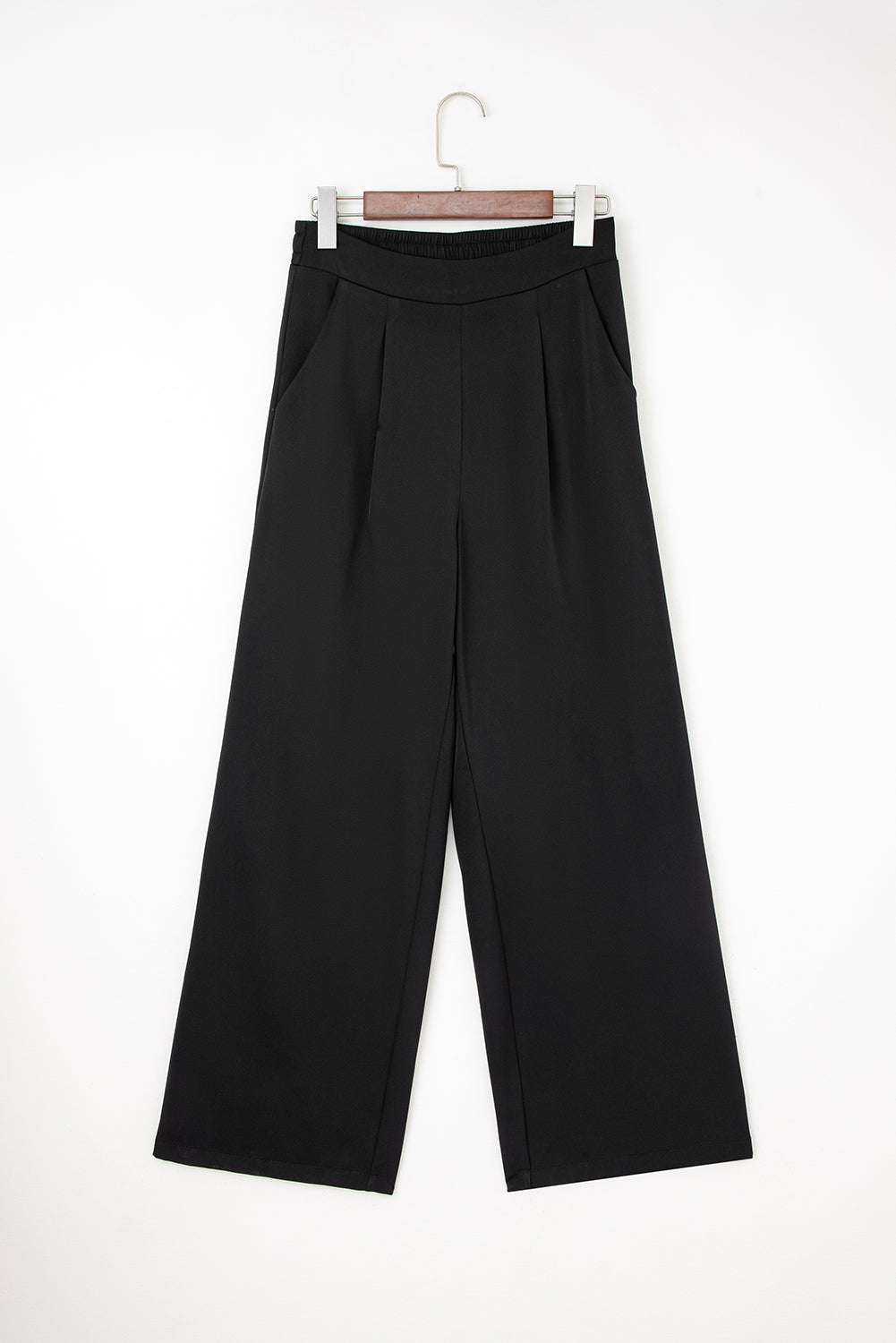 Pleated Front Pull On High Waist Wide Leg Dress Pants