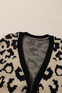 Stripe Sleeve Leopard Print Color Block Open Front Cardigan With Pockets