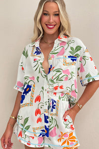 Ric Rac Trim Floral Short Sleeve Shirt and Shorts Outfit