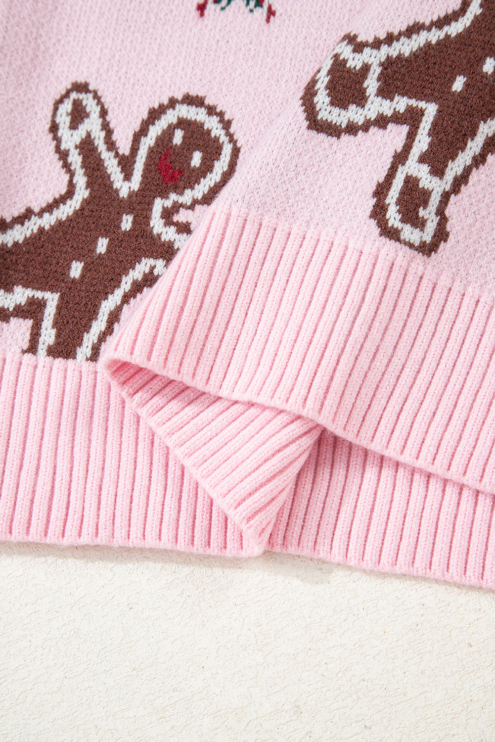 Pink Ginger Bread Man Christmas Holiday Long Sleeve Knit Sweater