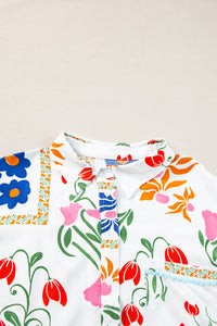 Ric Rac Trim Floral Short Sleeve Shirt and Shorts Outfit