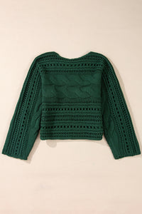 Pine Green Open Stitch Cable Knit Cropped Sweater