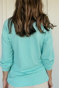 Aqua Blue Corded Long Sleeve Knit Top