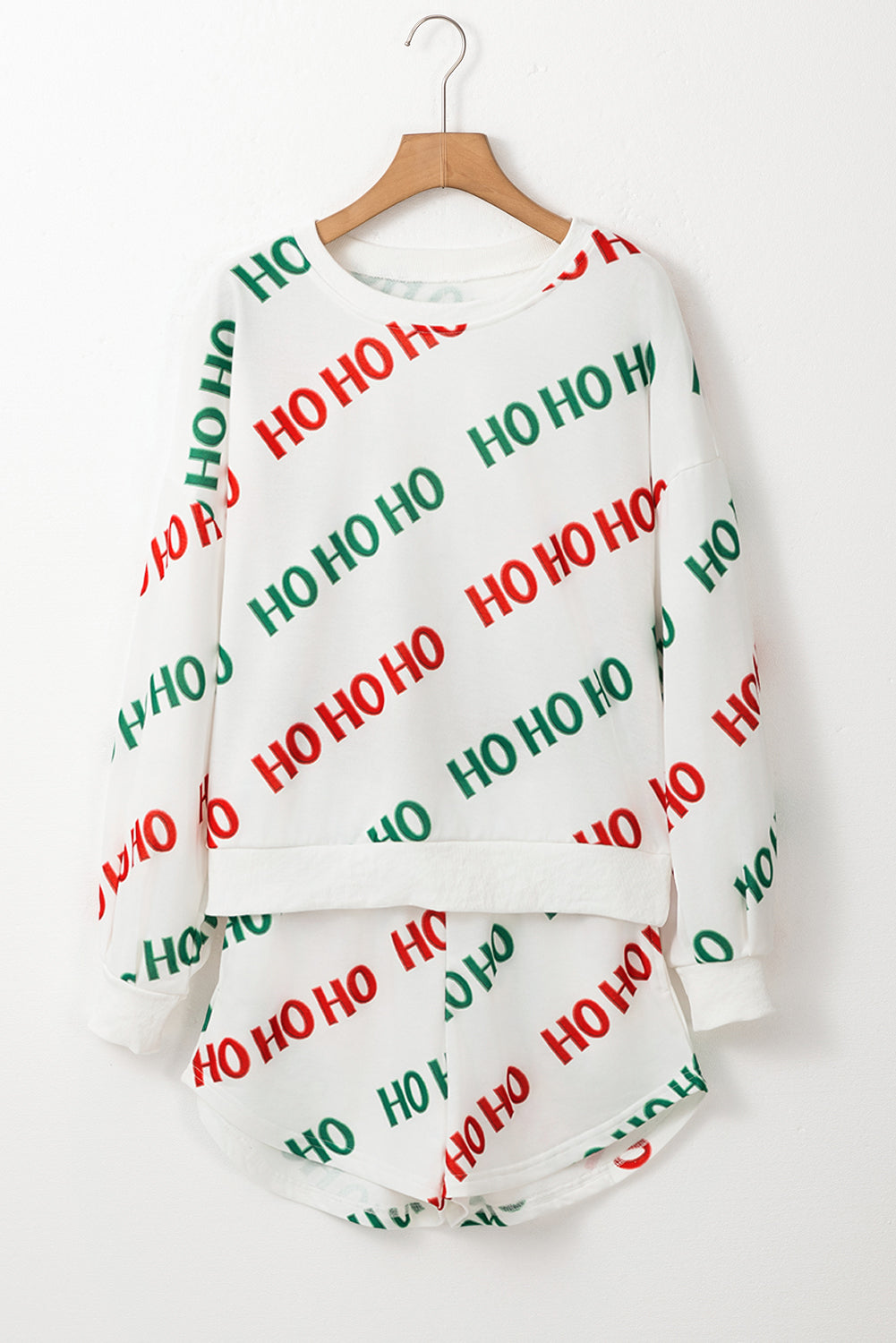 White with Green/Red HOHOHO Print Pullover & Shorts Set