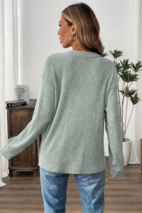 Heather Sage Drop Shoulder 1/4 Button Down Kangaroo Pocket Knit Top