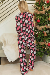 Black with Pink Christmas Trees & Santas Pajama Set