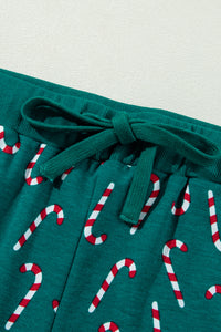 Pine Green Candy Cane Print Top and Pants Lounge Set