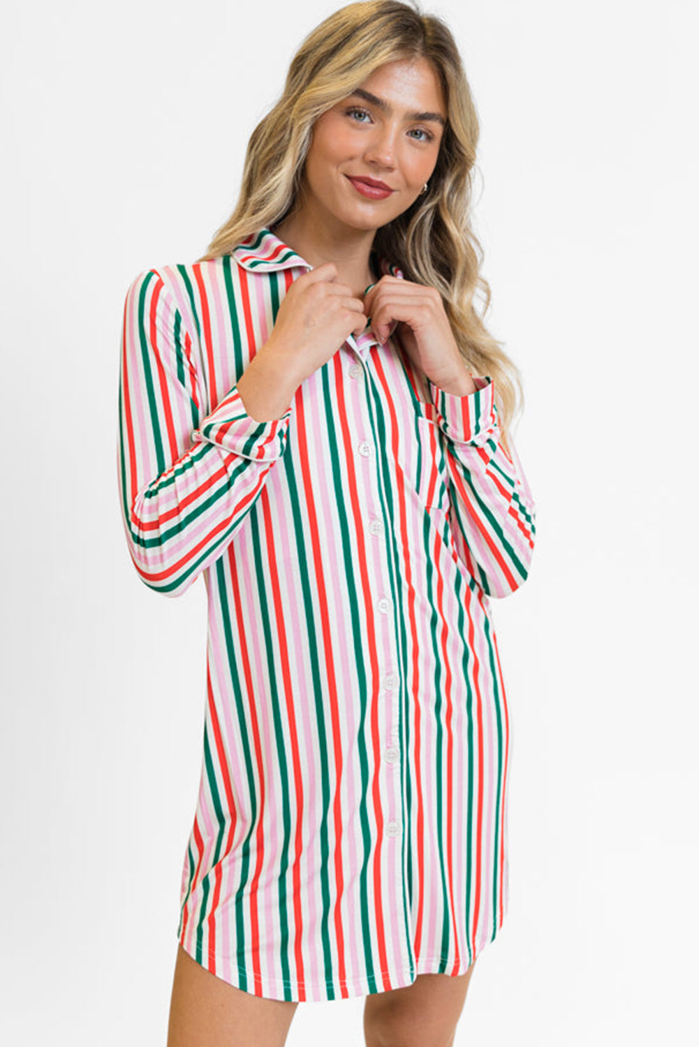 Pink Candy Stripe Christmas Long Sleeve Night Shirt
