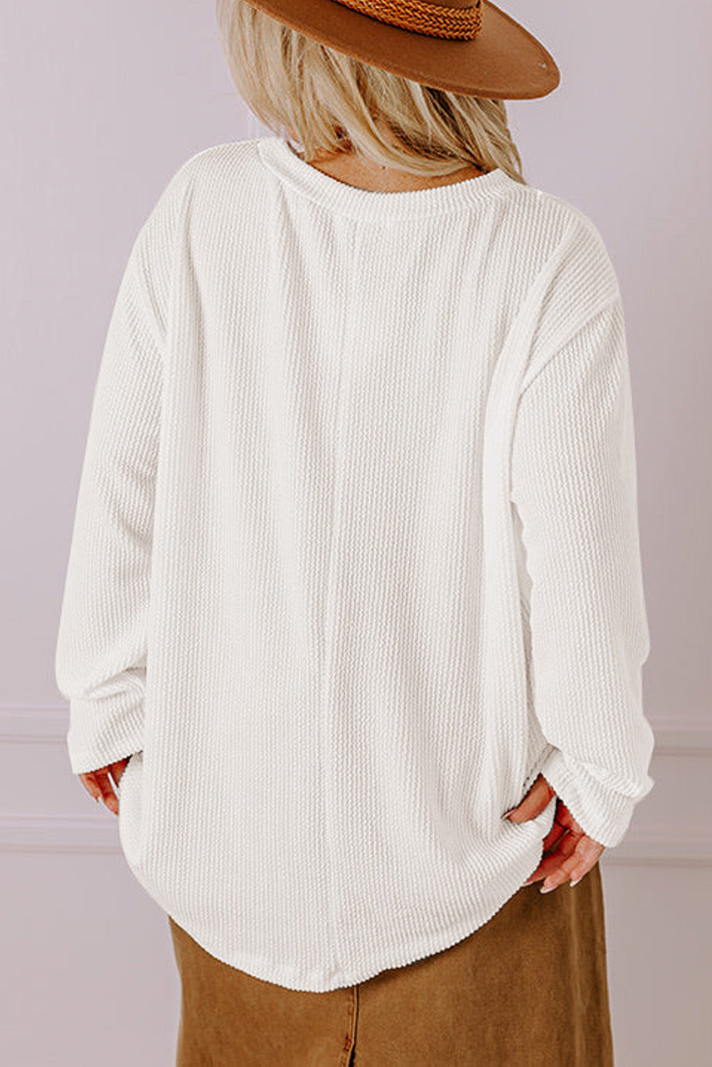 Plus Size Ribbed Corded Texture Long Sleeve Knit Shirt