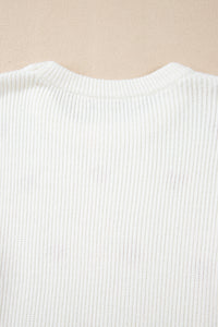 White with Red Hearts Drop Shoulder Round Neck Sweater