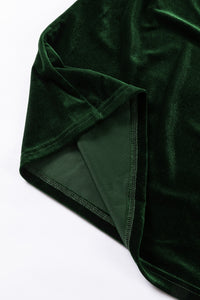 Emerald Green Tie Back Neck Ruffled Sleeve Velour Blouse