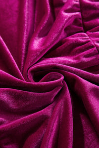 Magenta Velour Short Sleeve Shirred Waist Tiered Maxi Dress