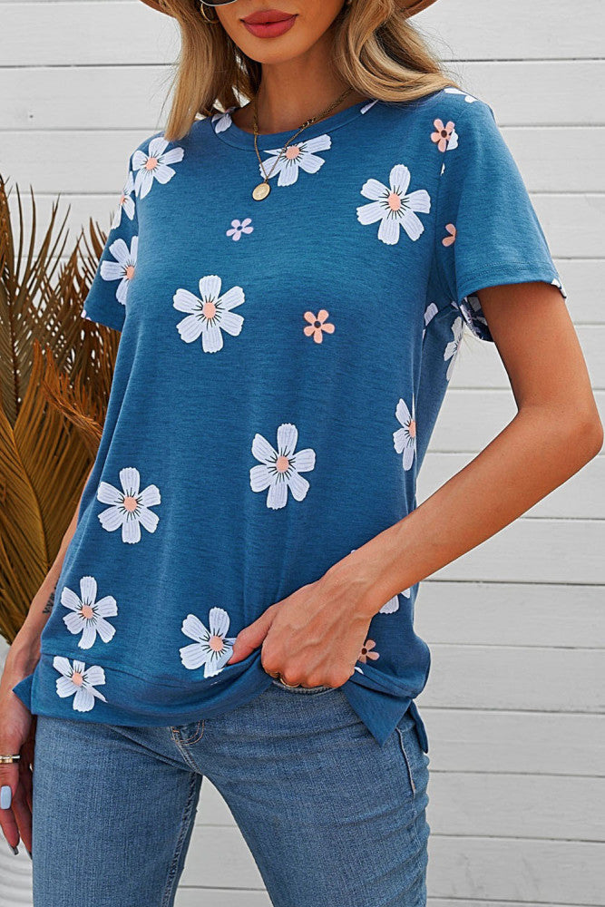 Dusty Blue Daisy Print T-shirt