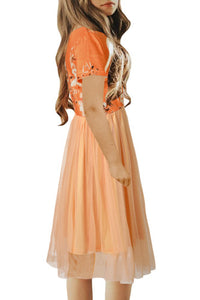 Girls Orange Floral Empire Waist Tulle Dress