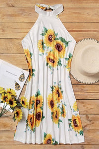 Cool Cotton Sunflower Halter Mini Dress Just Your Average Gal Cool Cotton Sunflower Halter Mini Dress Just Your Average Gal