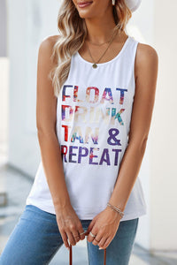 Float Drink Tan Repeat Printed White Tank Top Final sale