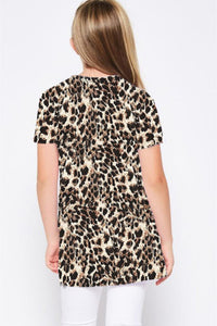 Girls Leopard Print Twist Knot Short Sleeve Top