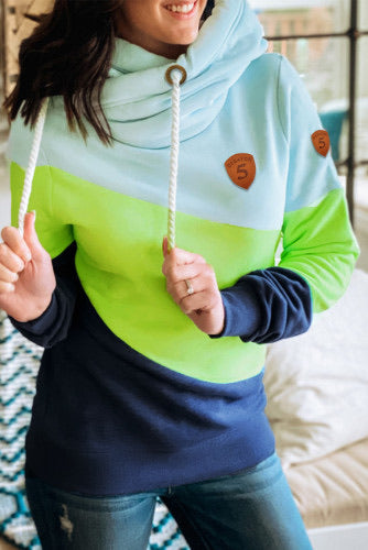 Lime/Navy Color Block Thick Hooded Sweatshirt