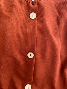Rust Button Up Tie Hem Half Sleeve Plus Size Blouse