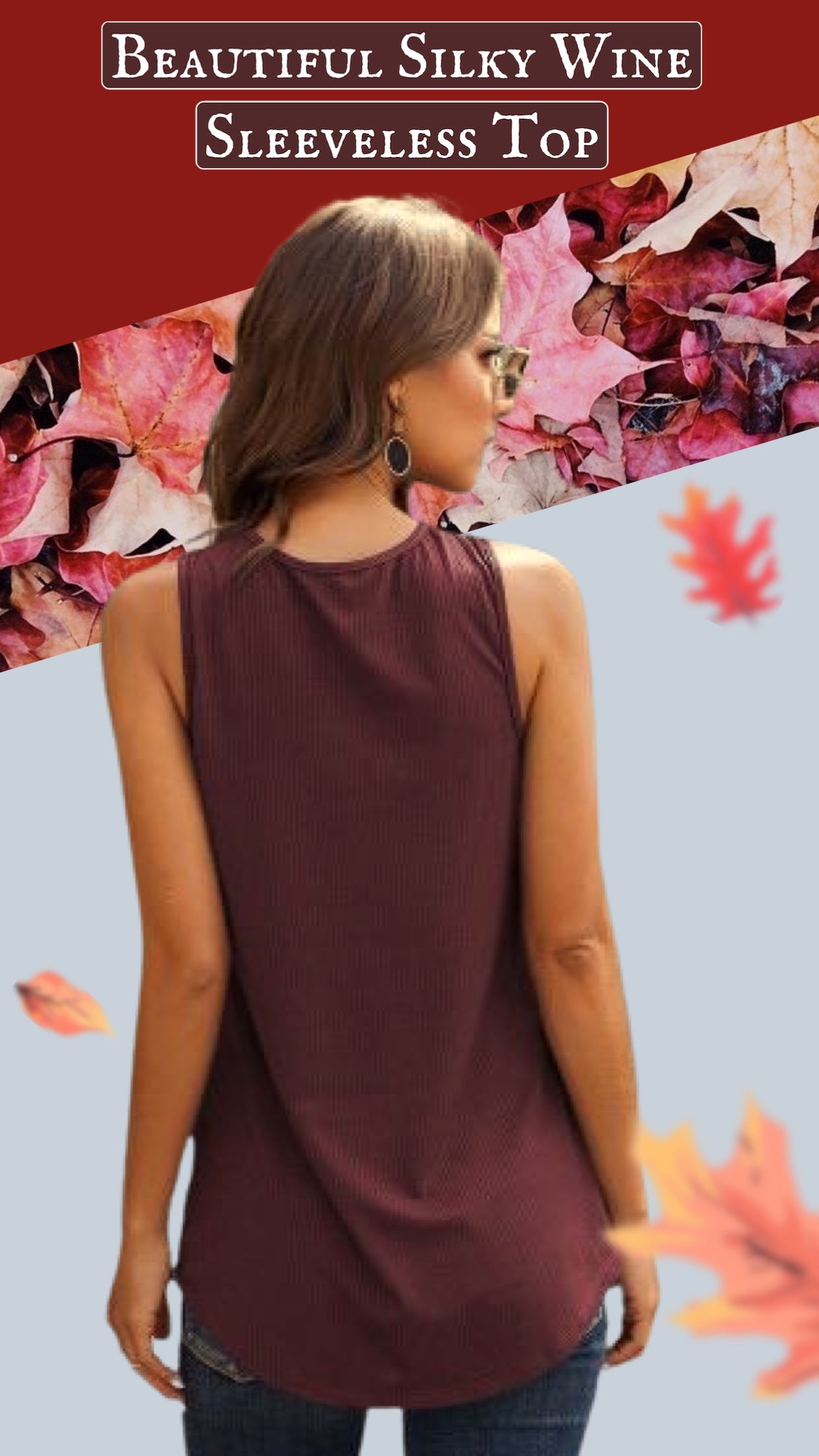 Silky Wine V-Neck Sleeveless Top