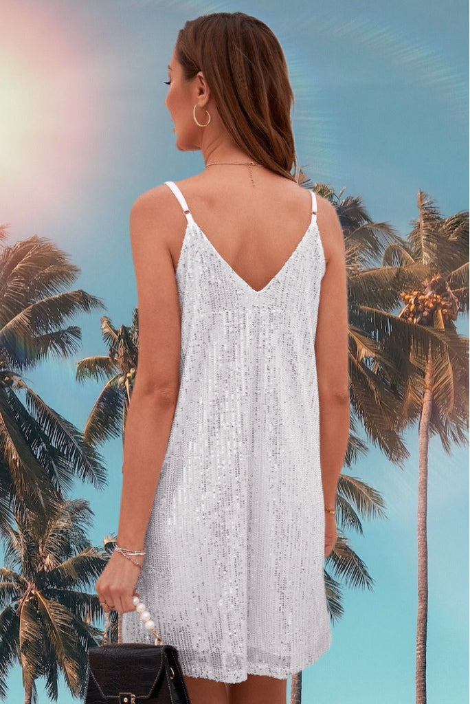 White Sequined Strappy Mini Dress – Just Your Average Gal